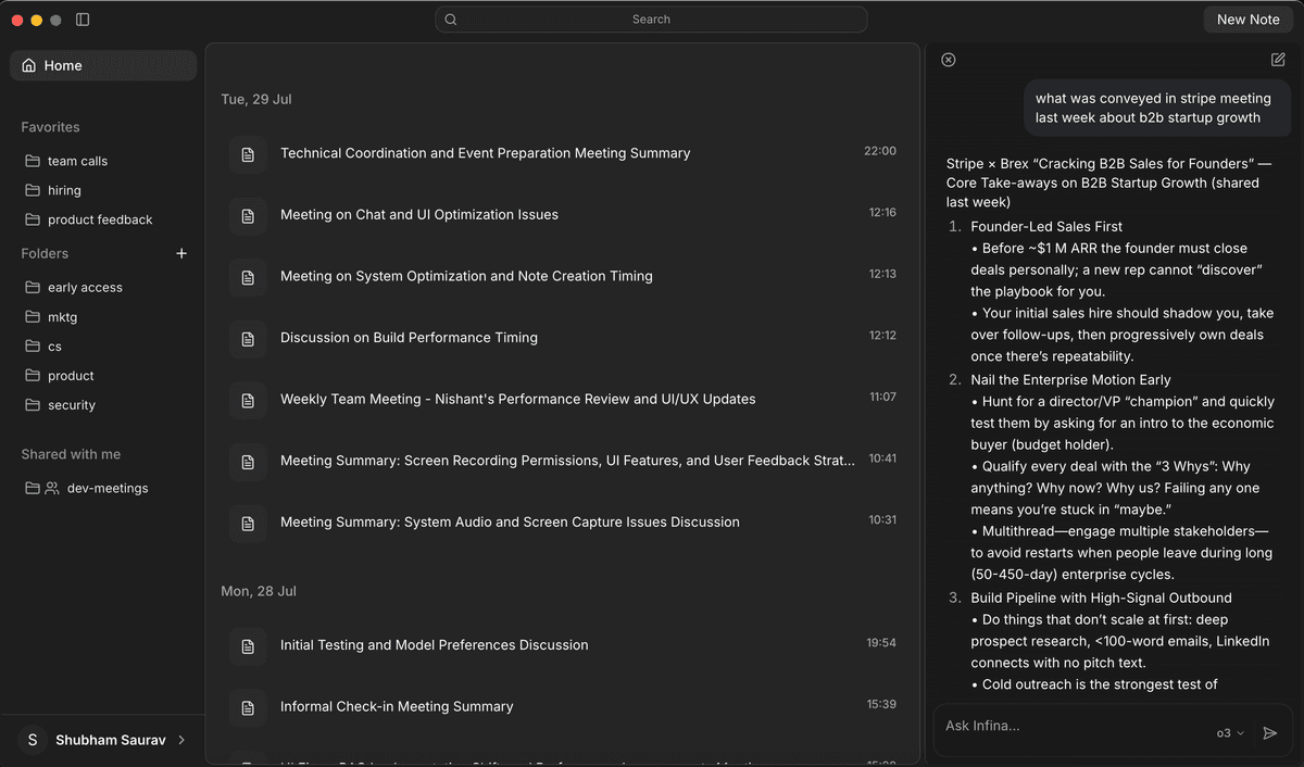 Infina Meeting Assistant Interface